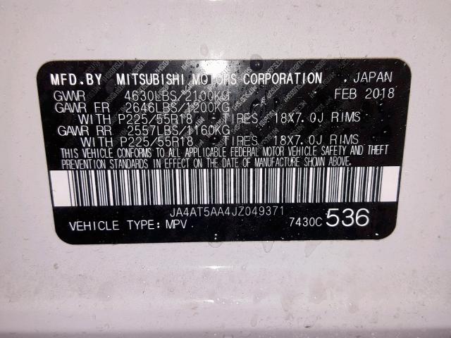 JA4AT5AA4JZ049371 - 2018 MITSUBISHI ECLIPSE CR WHITE photo 10