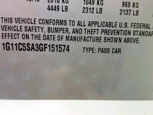 1G11C5SA3GF151574 - 2016 CHEVROLET MALIBU LIM 白色 照片 10