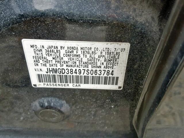 JHMGD38497S063784 - 2007 HONDA FIT BLACK photo 10