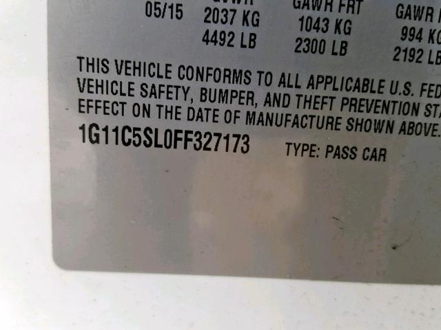 1G11C5SL0FF327173 - 2015 CHEVROLET MALIBU 1LT თეთრი ფოტო 10