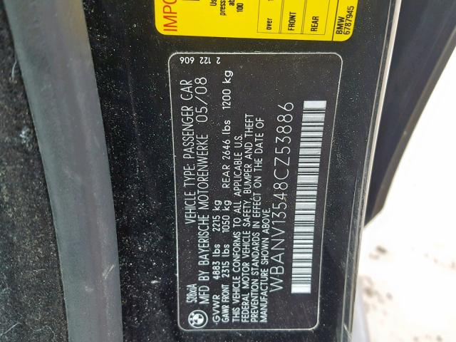 WBANV13548CZ53886 - 2008 BMW 528 XI BLACK photo 10