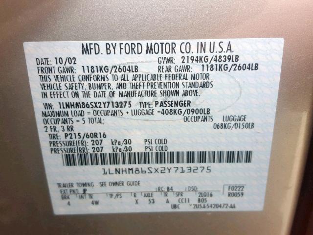 1LNHM86SX2Y713275 - 2002 LINCOLN LS SILVER photo 10