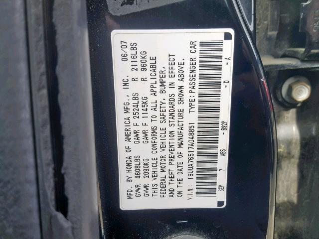 19UUA76517A048851 - 2007 ACURA TL TYPE S GREEN photo 10