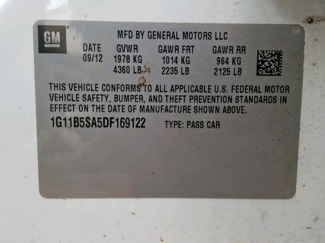 1G11B5SA5DF169122 - 2013 CHEVROLET MALIBU LS WHITE photo 10