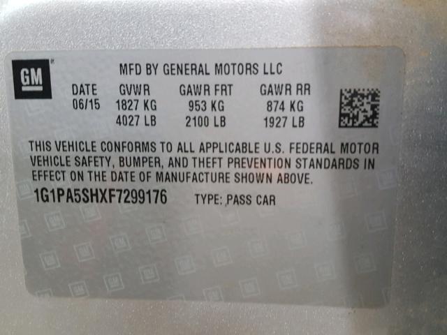 1G1PA5SHXF7299176 - 2015 CHEVROLET CRUZE LS SILVER photo 10