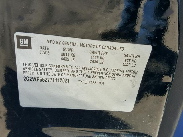 2G2WP552771112021 - 2007 PONTIAC GRAND PRIX BLACK photo 10