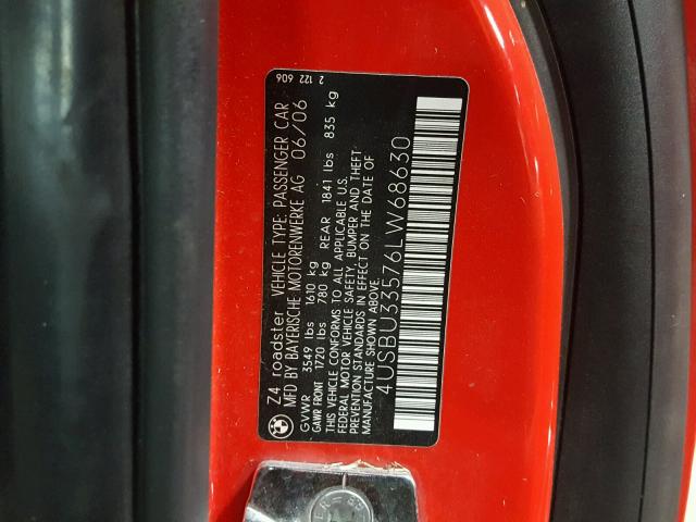 4USBU33576LW68630 - 2006 BMW Z4 3.0 RED photo 10