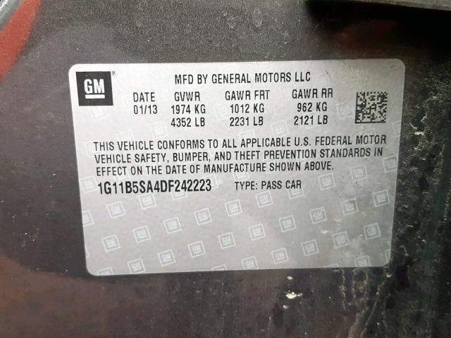 1G11B5SA4DF242223 - 2013 CHEVROLET MALIBU LS GRAY photo 10