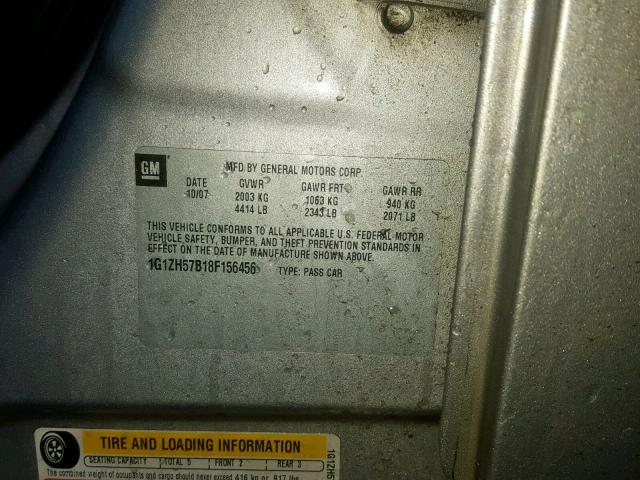 1G1ZH57B18F156456 - 2008 CHEVROLET MALIBU 1LT 银色 照片 10