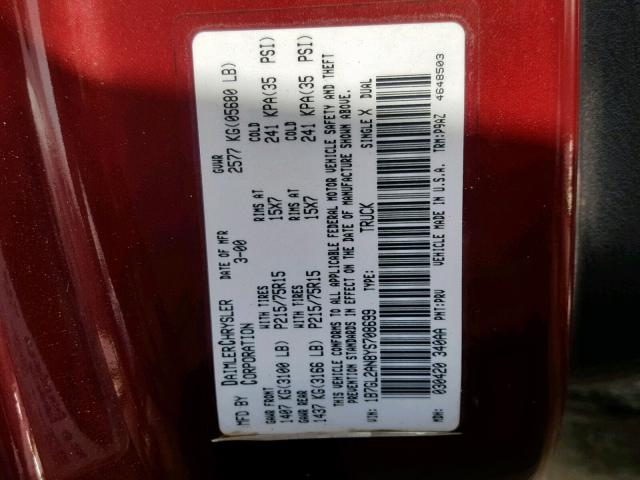 1B7GL2AN8YS708699 - 2000 DODGE DAKOTA QUA MAROON photo 10