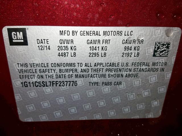 1G11C5SL7FF237776 - 2015 CHEVROLET MALIBU 1LT 栗色 照片 10