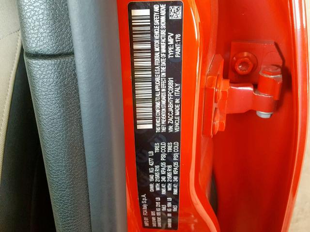ZACCJABH7FPC06891 - 2015 JEEP RENEGADE L RED photo 10