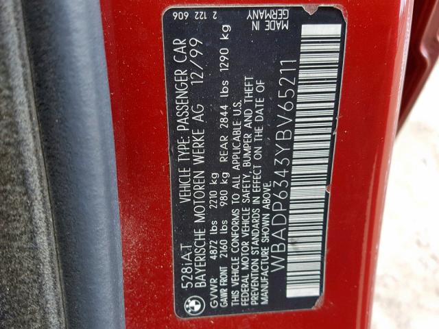 WBADP6343YBV65211 - 2000 BMW 528 IT AUT RED photo 10