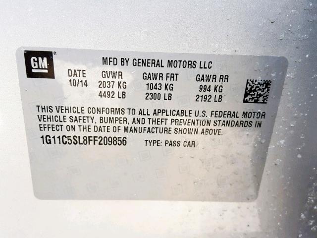 1G11C5SL8FF209856 - 2015 CHEVROLET MALIBU 1LT SILVER photo 10