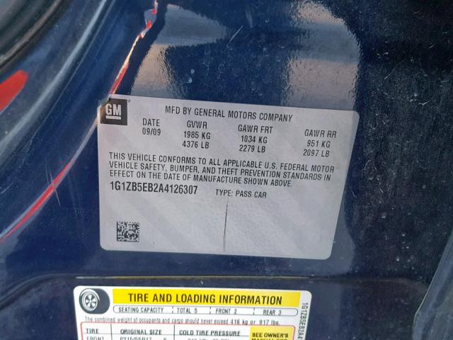 1G1ZB5EB2A4126307 - 2010 CHEVROLET MALIBU LS BLUE photo 10