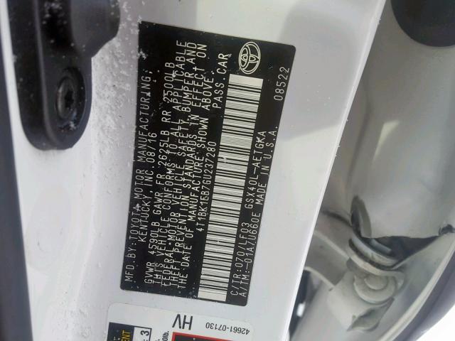 4T1BK1EB7GU237280 - 2016 TOYOTA AVALON XLE WHITE photo 10