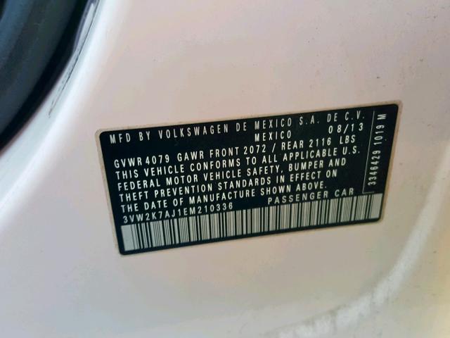3VW2K7AJ1EM210336 - 2014 VOLKSWAGEN JETTA BASE WHITE photo 10