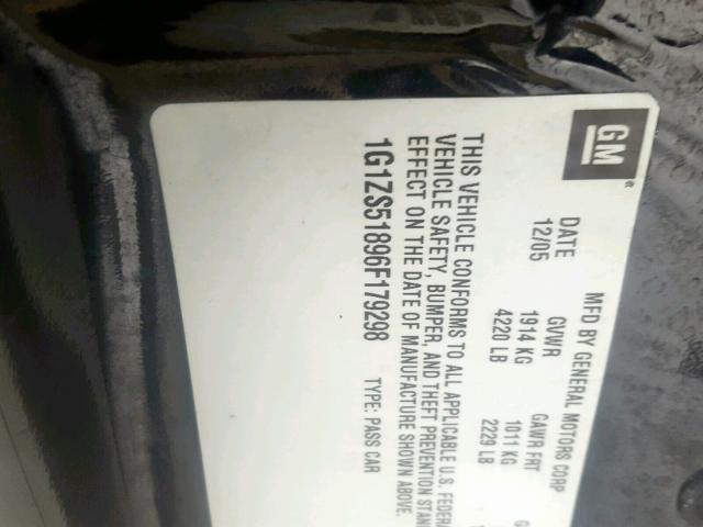 1G1ZS51896F179298 - 2006 CHEVROLET MALIBU LS Қара фото 10