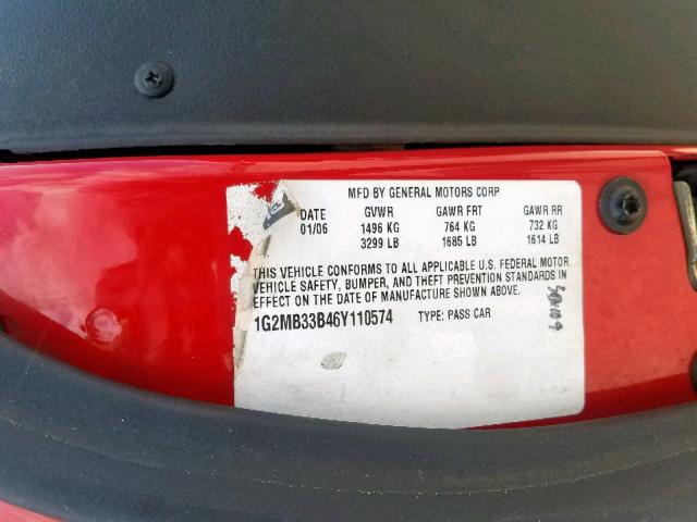 1G2MB33B46Y110574 - 2006 PONTIAC SOLSTICE RED photo 10