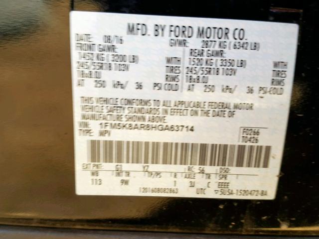 1FM5K8AR8HGA63714 - 2017 FORD EXPLORER P BLACK photo 10