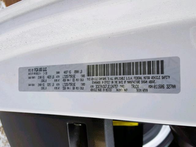 3C6TRVDG7JE124757 - 2018 RAM PROMASTER 白色 照片 10