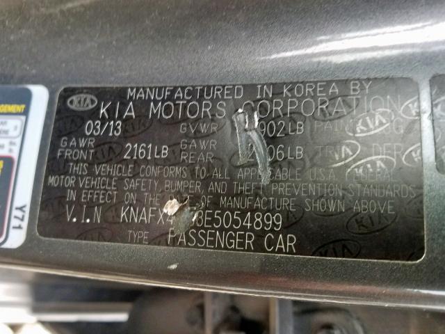 KNAFX4A83E5054899 - 2014 KIA FORTE EX GRAY photo 10