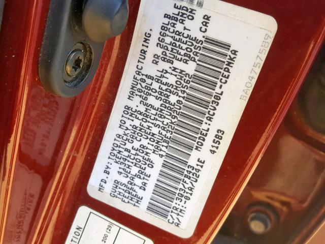 4T1BE32K92U014562 - 2002 TOYOTA CAMRY LE ბურგუნდია ფოტო 10