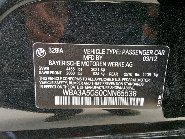 WBA3A5G50CNN65538 - 2012 BMW 328 I BLACK photo 10