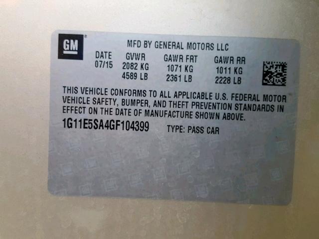 1G11E5SA4GF104399 - 2016 CHEVROLET MALIBU LIM 金色 照片 10