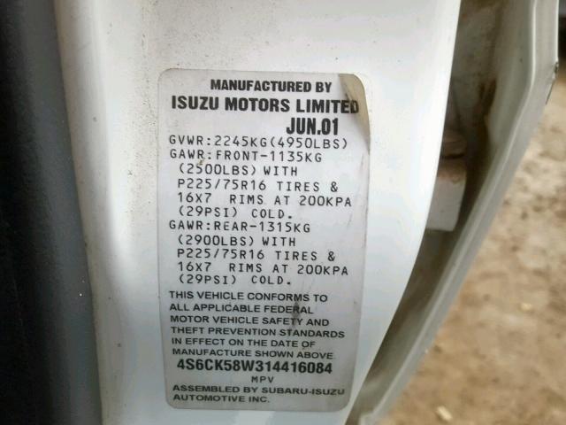 4S6CK58W314416084 - 2001 HONDA PASSPORT E 白色 照片 10