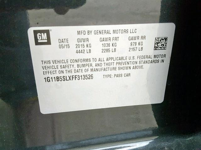 1G11B5SLXFF313526 - 2015 CHEVROLET MALIBU LS BLACK photo 10