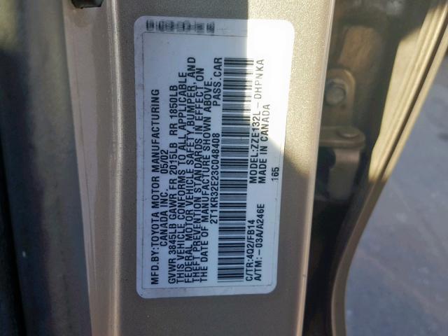 2T1KR32E23C048408 - 2003 TOYOTA MATRIX GOLD photo 10