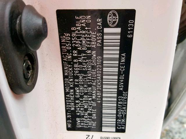 4T4BF3EK5AR023109 - 2010 TOYOTA CAMRY BASE 白色 照片 10