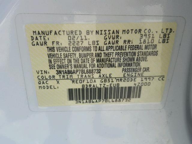 3N1AB6AP7BL688732 - 2011 NISSAN SENTRA 2.0 WHITE photo 10