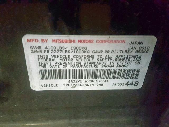 JA32V2FWXCU018244 - 2012 MITSUBISHI LANCER SE BLACK photo 10