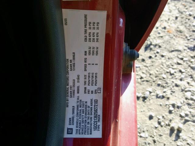 1GCCS136258272183 - 2005 CHEVROLET COLORADO RED photo 10