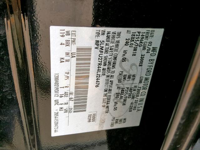 5LMFU27R44LJ24476 - 2004 LINCOLN NAVIGATOR Қара фото 10