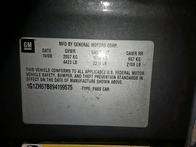 1G1ZH57B894199575 - 2009 CHEVROLET MALIBU 1LT GRAY photo 10