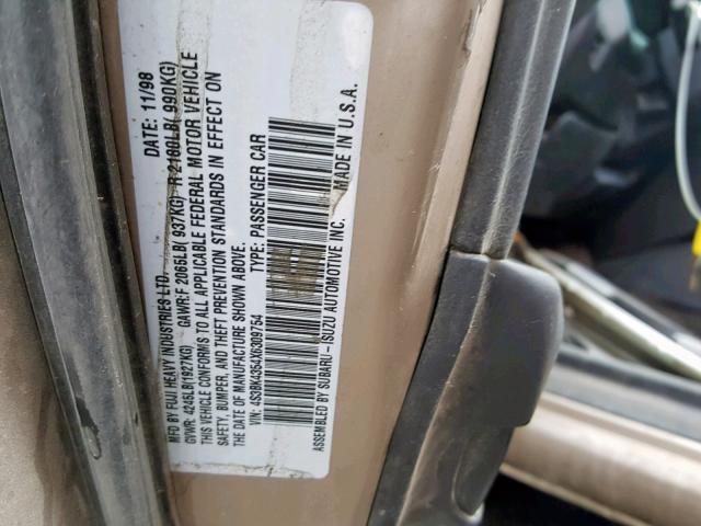 4S3BK4354X6309754 - 1999 SUBARU LEGACY L TAN photo 10