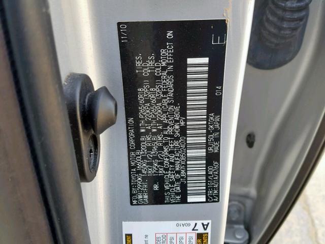 JTJBM7FX0B5024070 - 2011 LEXUS GX BASE SILVER photo 10