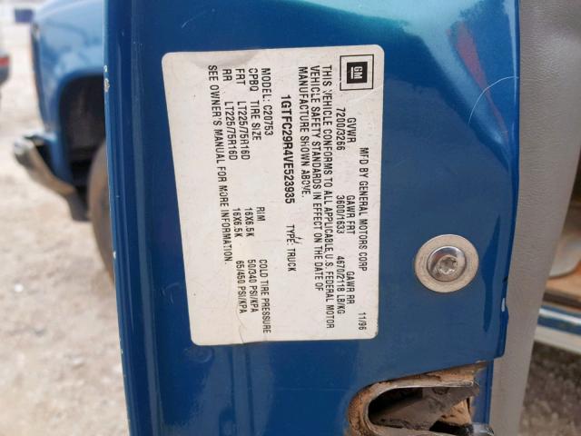 1GTFC29R4VE523935 - 1997 GMC SIERRA C25 TEAL photo 10