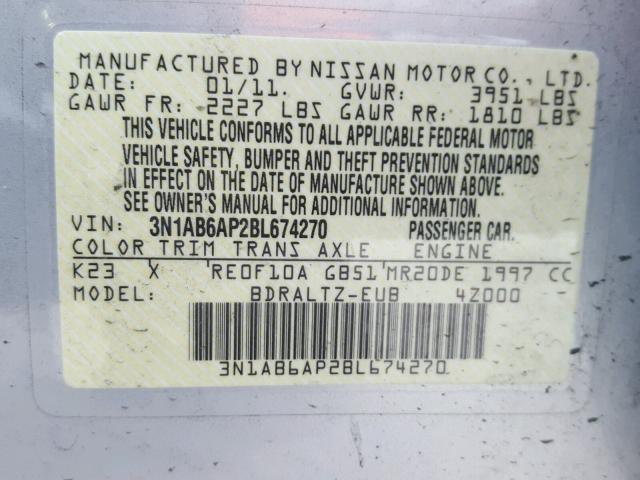 3N1AB6AP2BL674270 - 2011 NISSAN SENTRA 2.0 SILVER photo 10