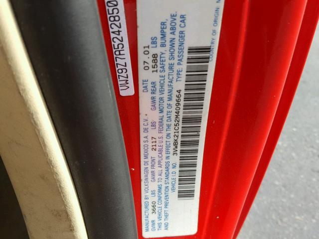 3VWBK21C52M409664 - 2002 VOLKSWAGEN NEW BEETLE Qırmızı foto 10