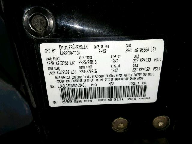 1J4GL38K34W159461 - 2004 JEEP LIBERTY RE BLACK photo 10