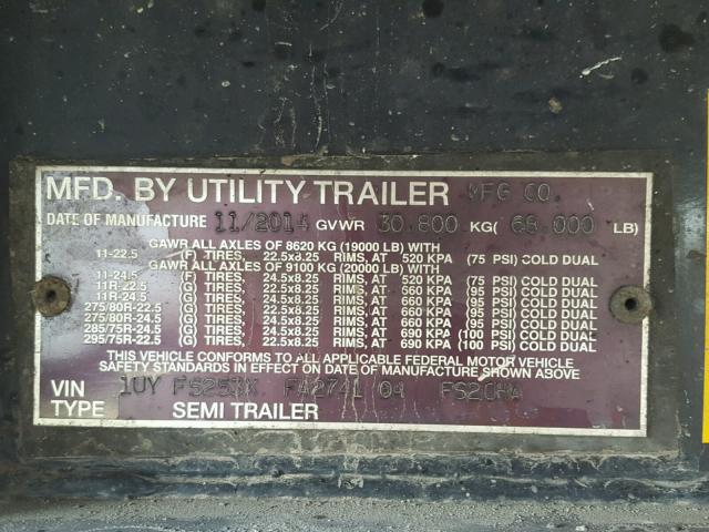 1UYFS253XFA274104 - 2015 UTILITY SEMI TRAIL WHITE photo 10