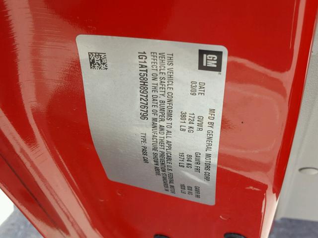 1G1AT58H897276796 - 2009 CHEVROLET COBALT LT RED photo 10