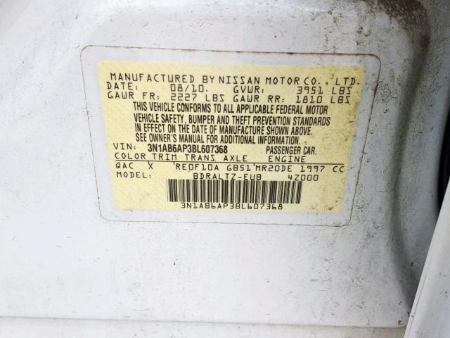 3N1AB6AP3BL607368 - 2011 NISSAN SENTRA 2.0 WHITE photo 10