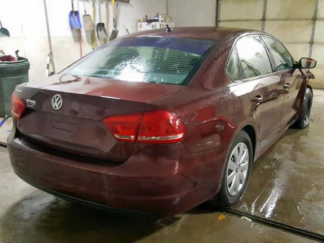 1VWAP7A33DC138893 - 2013 VOLKSWAGEN PASSAT S BURGUNDY photo 4