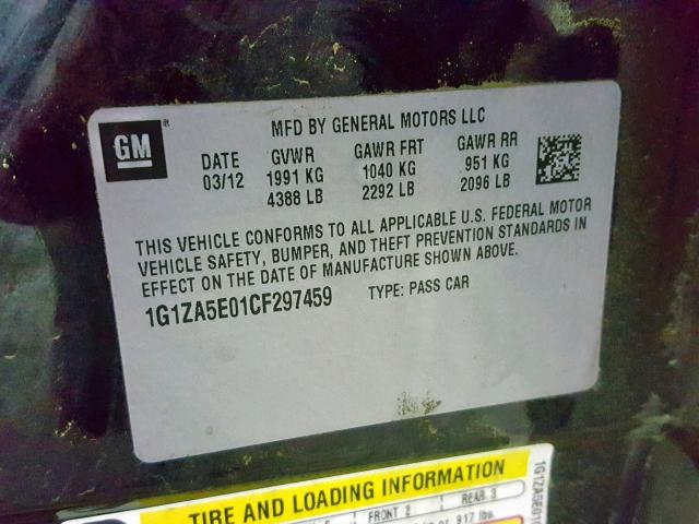 1G1ZA5E01CF297459 - 2012 CHEVROLET MALIBU LS BLACK photo 10