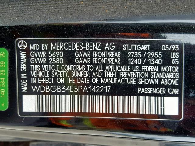 WDBGB34E5PA142217 - 1993 MERCEDES-BENZ 300 SD BLACK photo 10